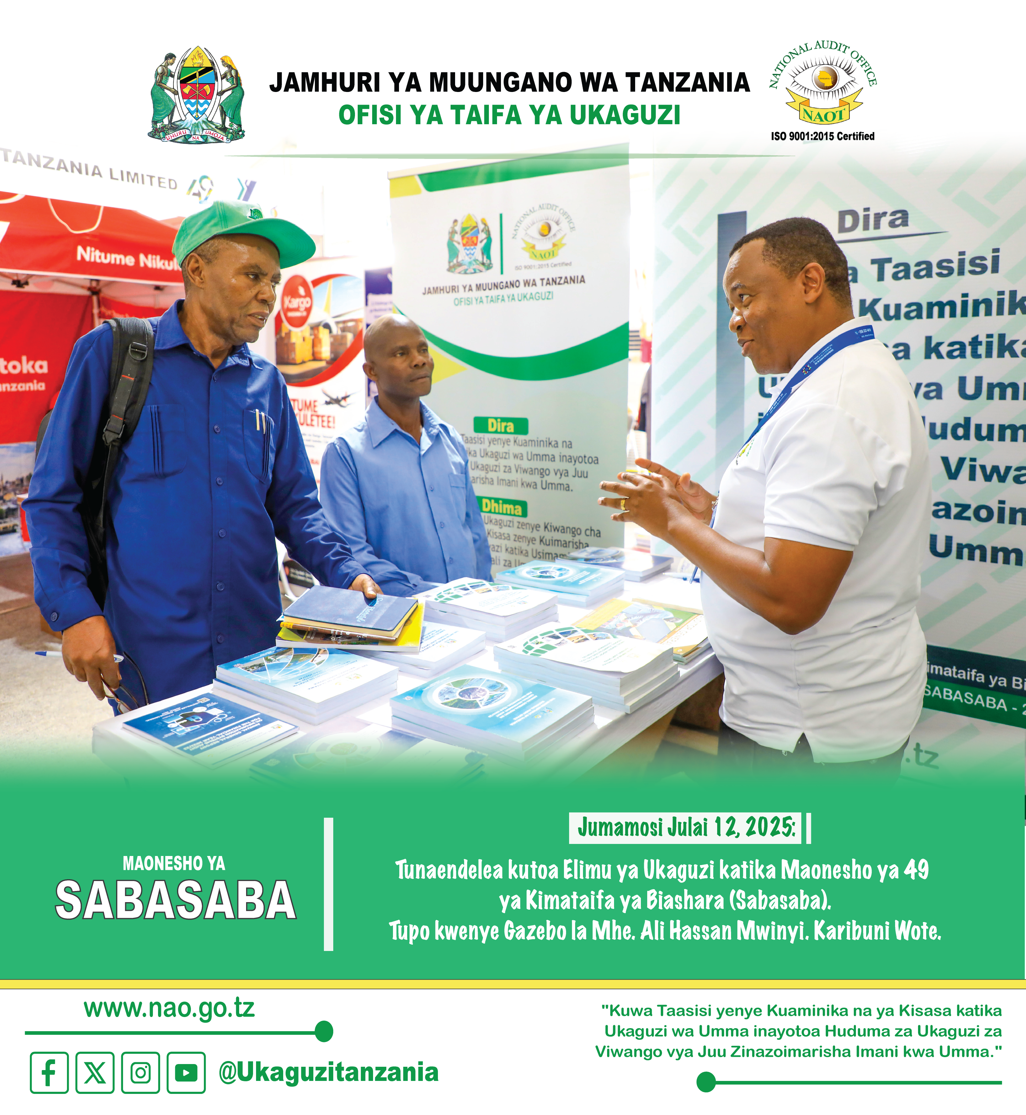 Tunaendelea kutoa Elimu ya Ukaguzi katika Maonesho ya 49 ya Kimataifa ya Biashara ya Dar es Salaam (Sabasaba). Tupo kwenye Gazebo la Mhe. Ali Hassan Mwinyi. Karibuni Wote.