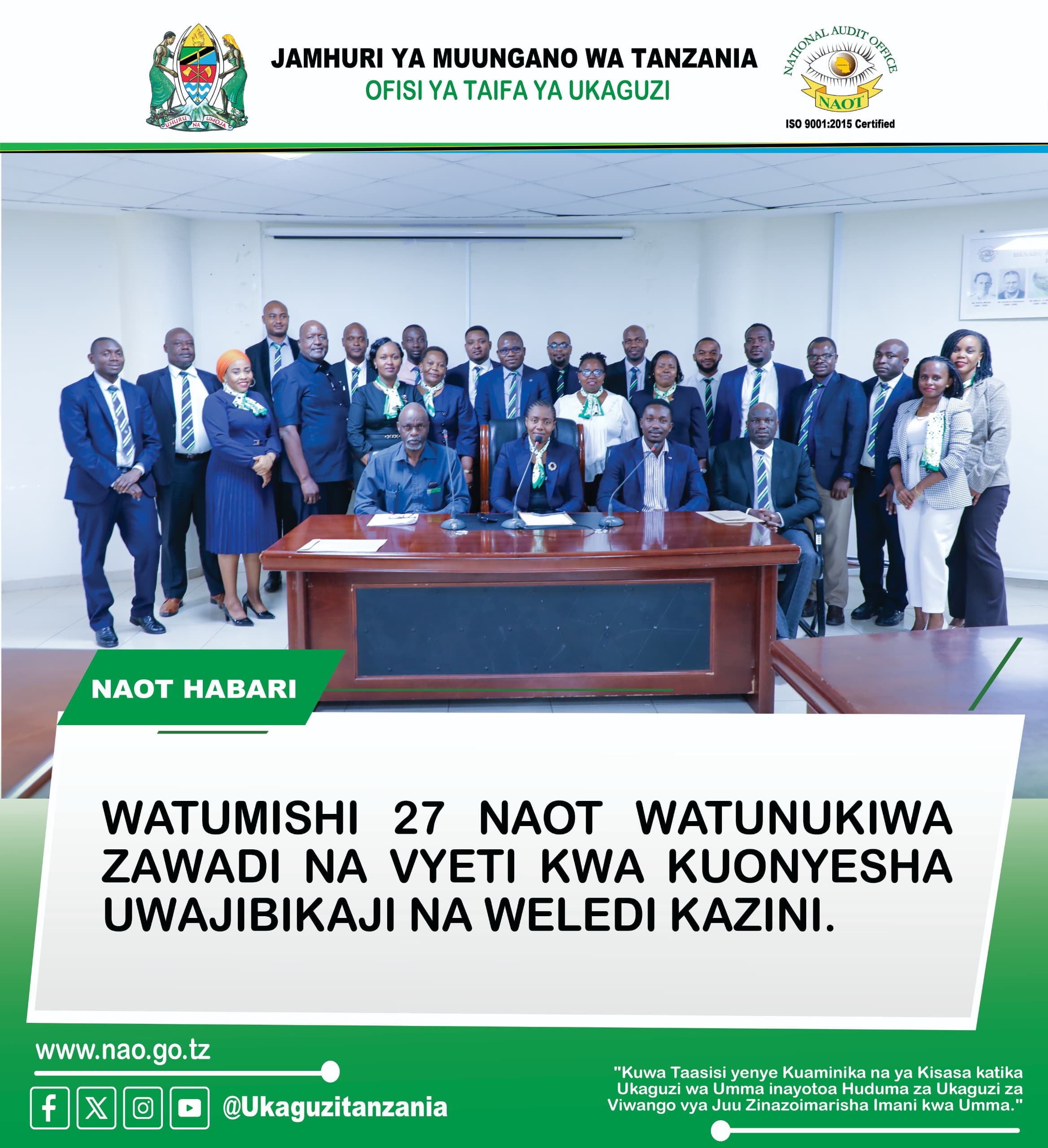 Watumishi 27 NAOT Watunukiwa Zawadi na Vyeti kwa Kuonyesha Uwajibikaji na Weledi Kazini.