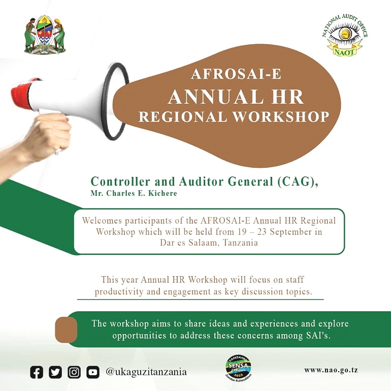 AFROSAI-E Annual HR Regional Workshop: 19 – 23 September in Dar es Salaam, Tanzania